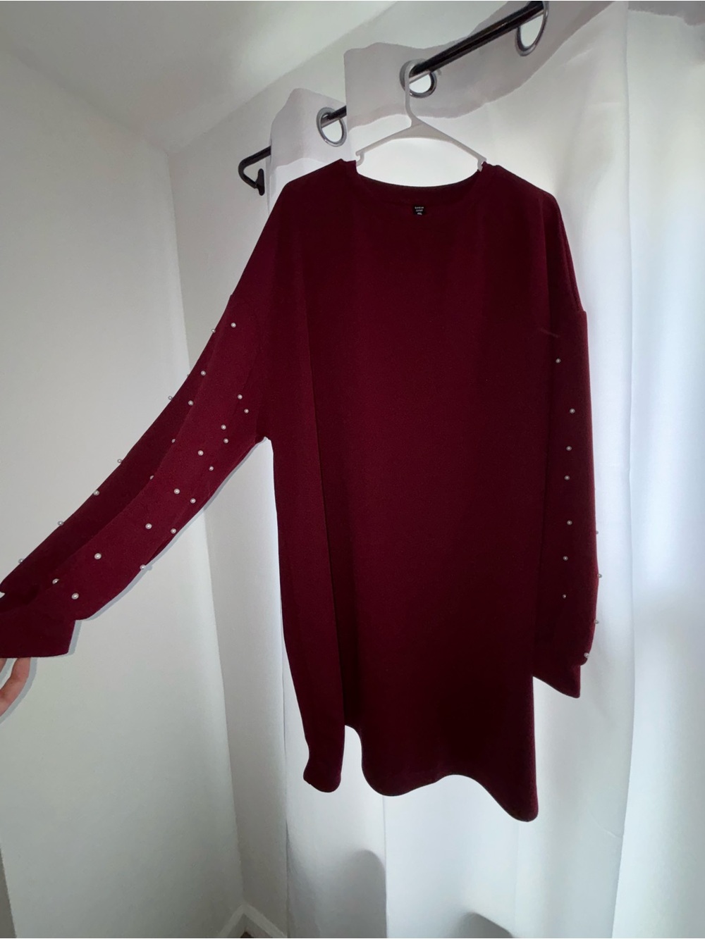 Pearl-Embellished Burgundy Dress